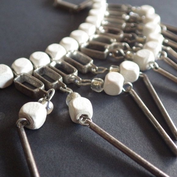 Pewter & Wood Necklace Bib by Kien - Picture 3 of 6